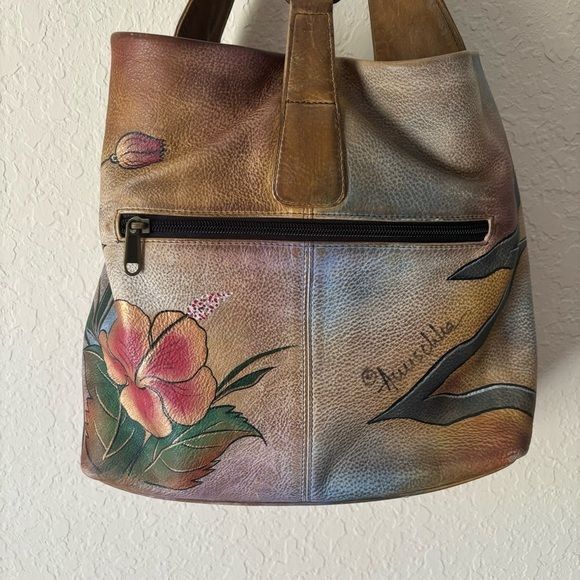 Anuschka | Women's Genuine Leather Hand-painted Butterfly Floral Shoulder Bag - Picture 7 of 15